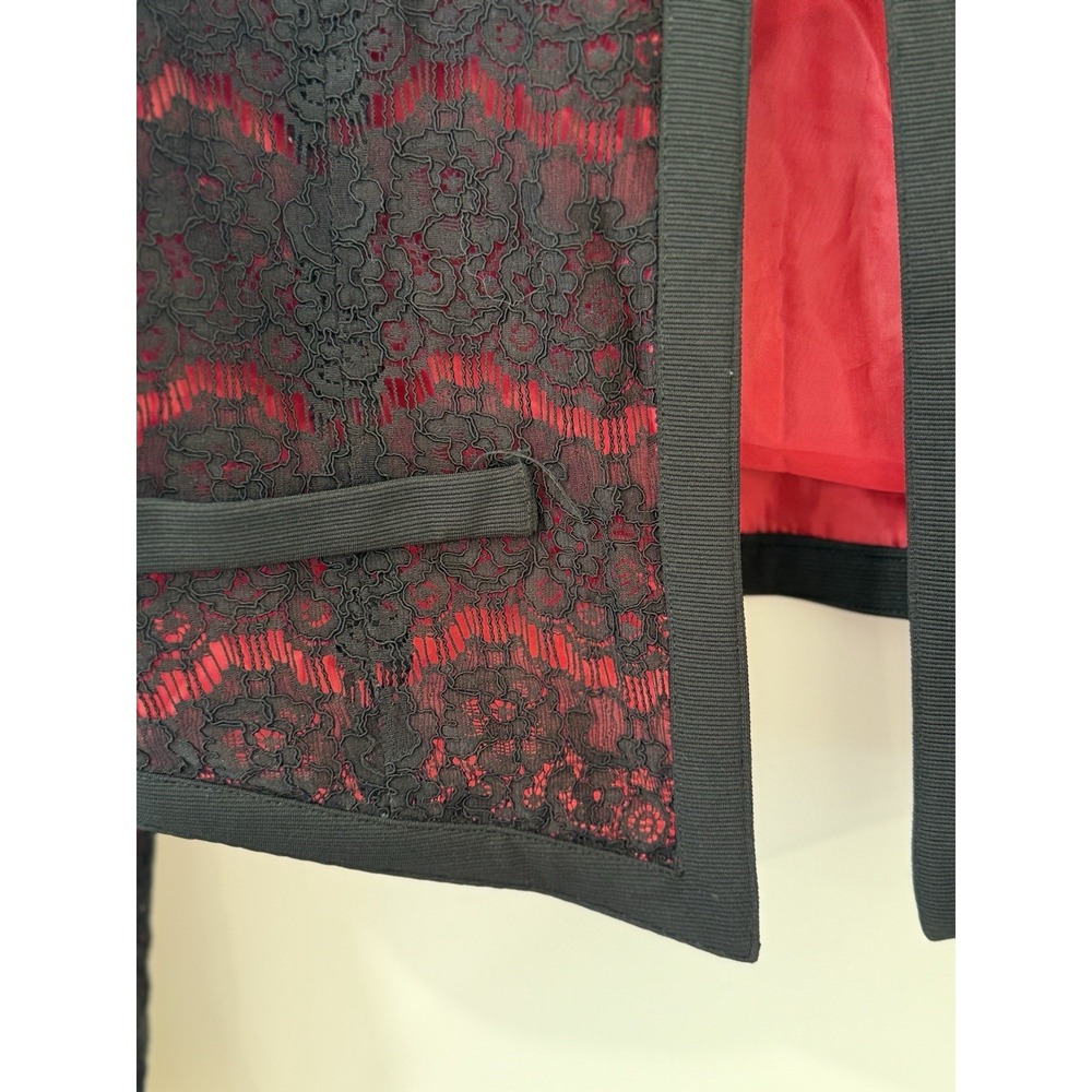 Whimsigoth Witchy Short Asymmetrical Jacket Lace Embroidered Cato Red Black Sz M - Picture 4 of 9